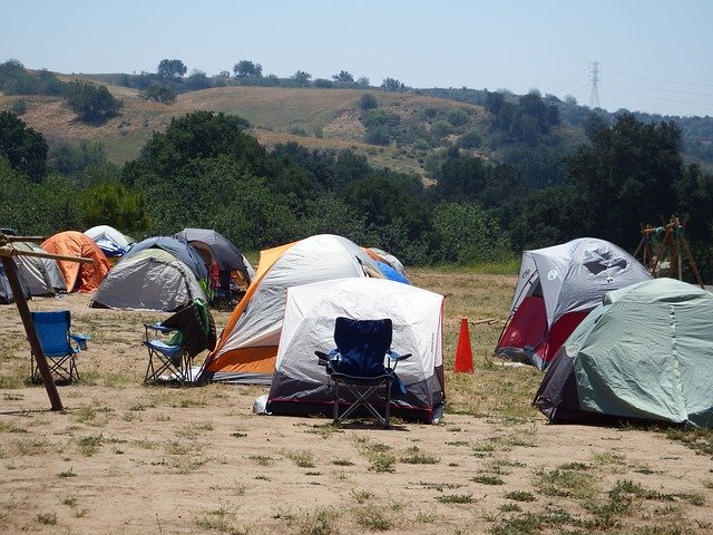 campsite with many small camping tents