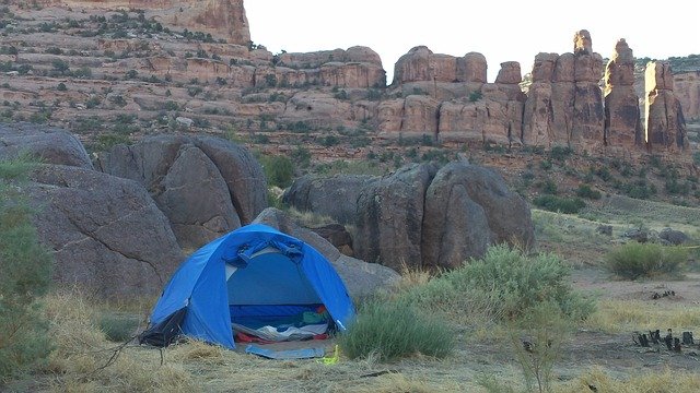 outdoor camping with a scenic view on the background
