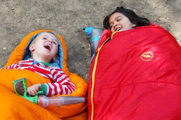 happy kids inside sleeping bags